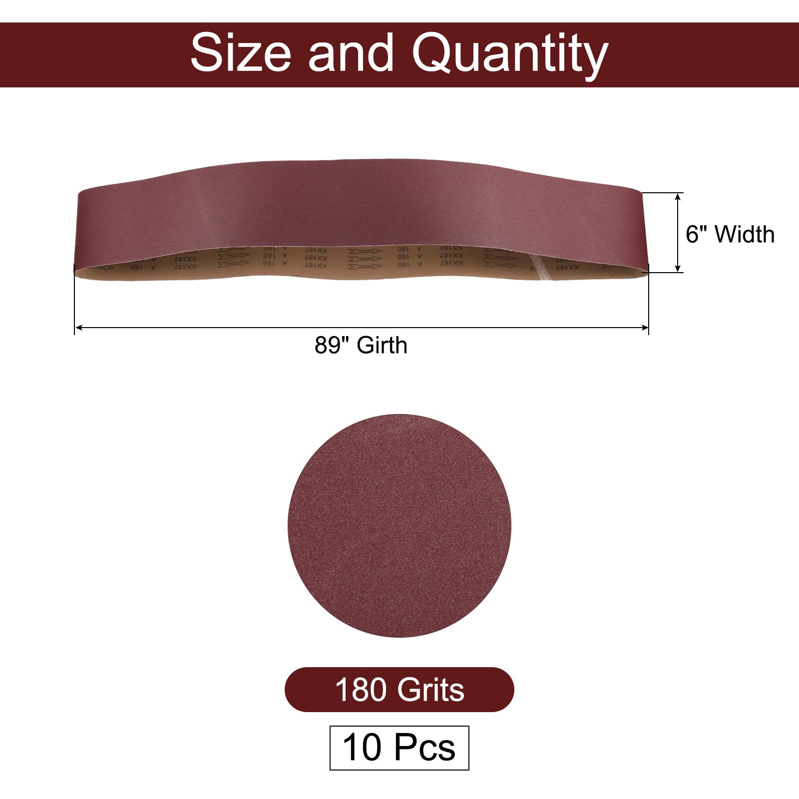QUARKZMAN 10Pcs De Bandas De Lijado De 6" X 89" Grano 180 Óxido De Aluminio Papel De Lijado Para Pulido Y Desbaste De Metal Y Madera, Color Marrón Rojizo