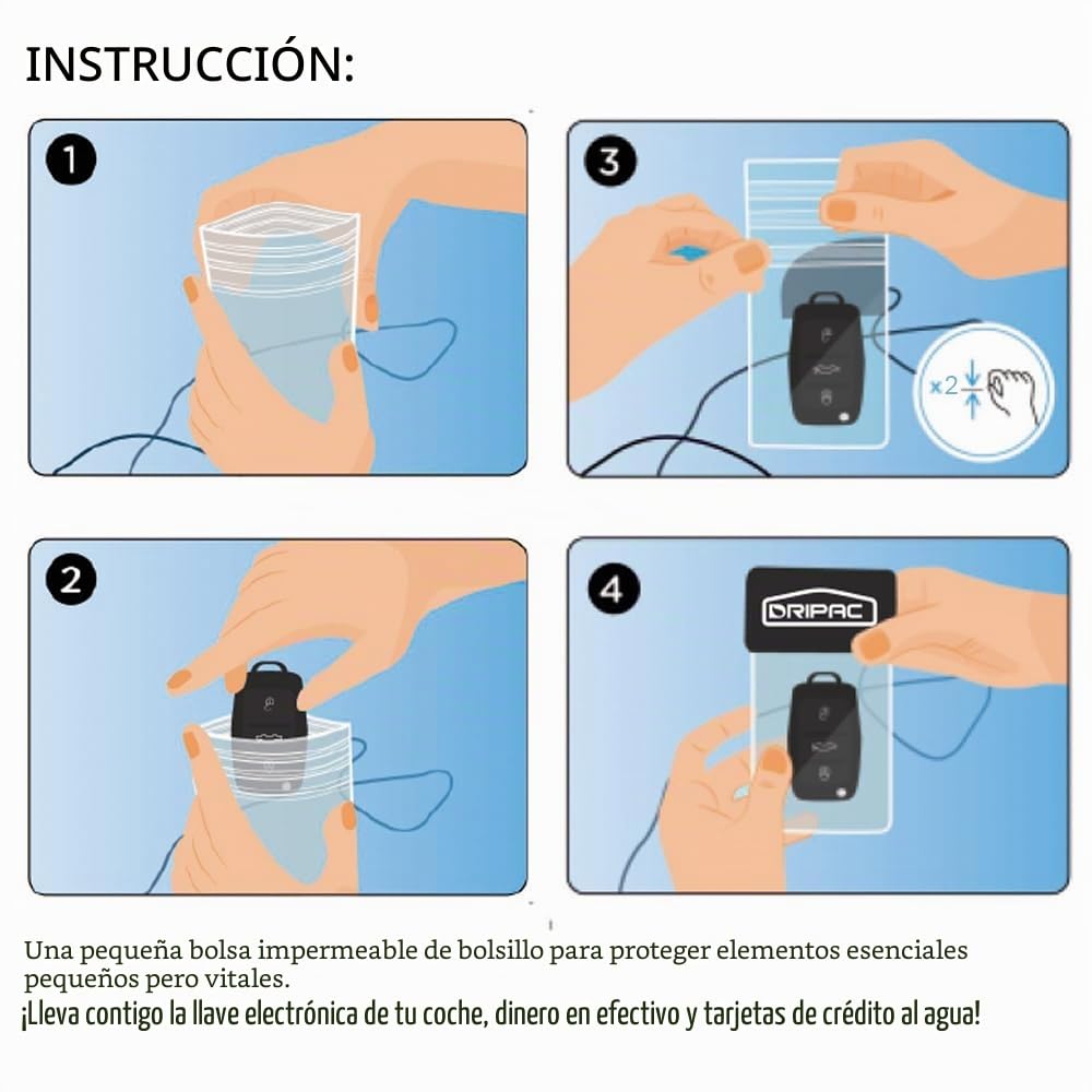 DRIPAC Funda impermeable para llaves de coche, impermeable, para identificación, tarjeta de crédito, dinero (blanco)