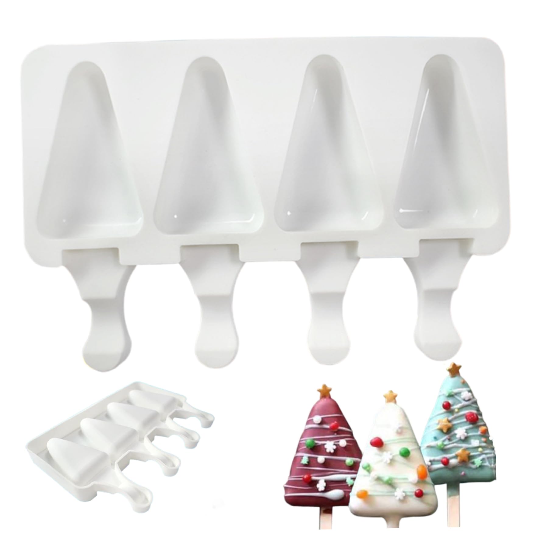 Molde para paletas de pastel de silicona con 4 cavidades triangulares para repostería