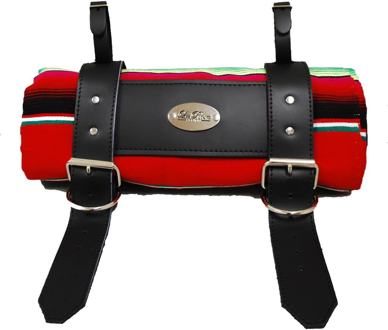 LaRosa Design Mexican Rainbow Roll-Up Blanket W/Special La Rosa Black Leathe Strap,