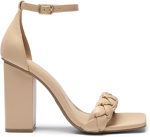 Vista 3 de DREAM PAIRS - Sandalias de tacón cuadrado para mujer, con tira trenzada de tobillo y punta abierta, zapatos de tacón alto para fiestas, bodas
