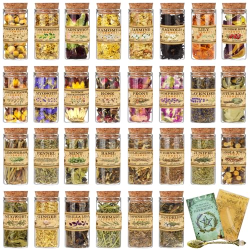 Kit de Hierbas y Flores Secas con 30 Frascos de Vidrio miniatura 1