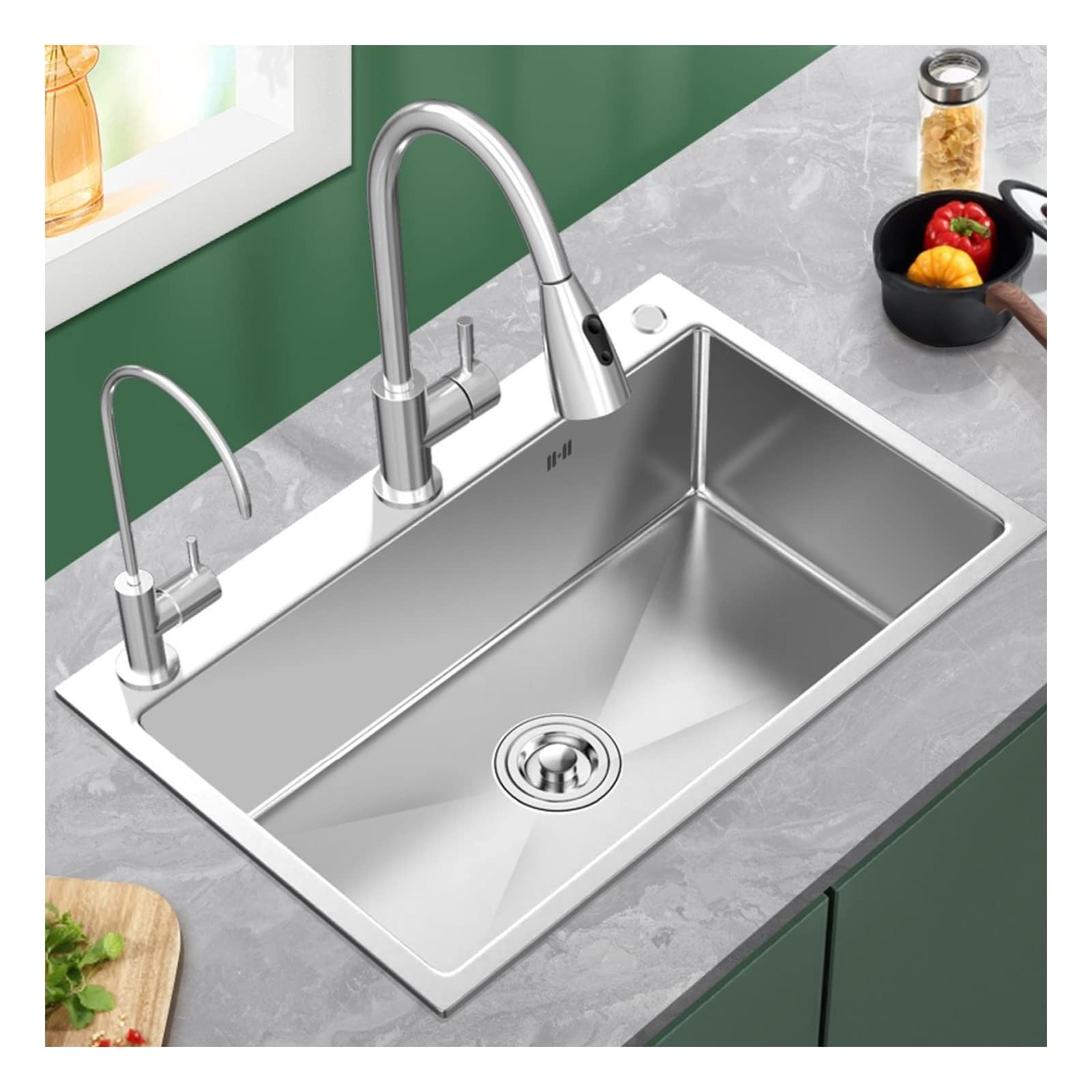 SDdPulse Black 304 Stainless Steel Kitchen Sink - Durable Utility Sink for Laundry, Bar, and Workstation | Drop-in or Undermount Installation,Black-Pull Out Head