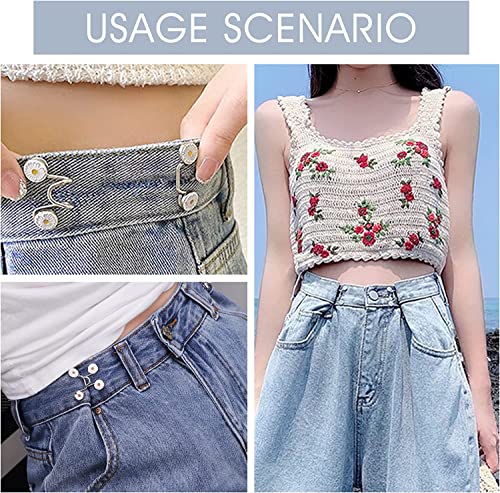Image of 2pcs Pant Waist Tightener, Adjustable Waist Buckle Set, Extra Button for Jeans to Make Tighter, Instant Jeans Button Pins for Pants Jeans Skirts, No Sewing Required (Flower)
