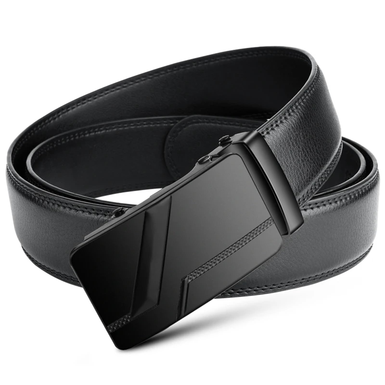 Cinturón de PU for hombre, talla grande, 105, 150, 140, 130, 160 y 170 cm, automático, con hebilla simple, color negro, 3,5 cm de ancho.