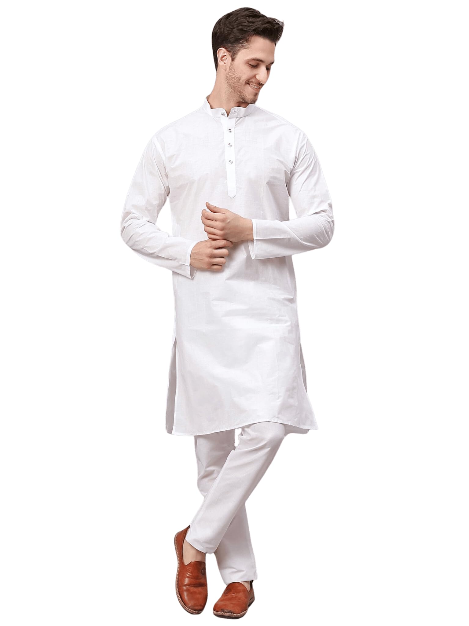 Men's Cotton Blend Solid Kurta pyjama set with Full Sleeves, Regular Fit, Pajama included in package