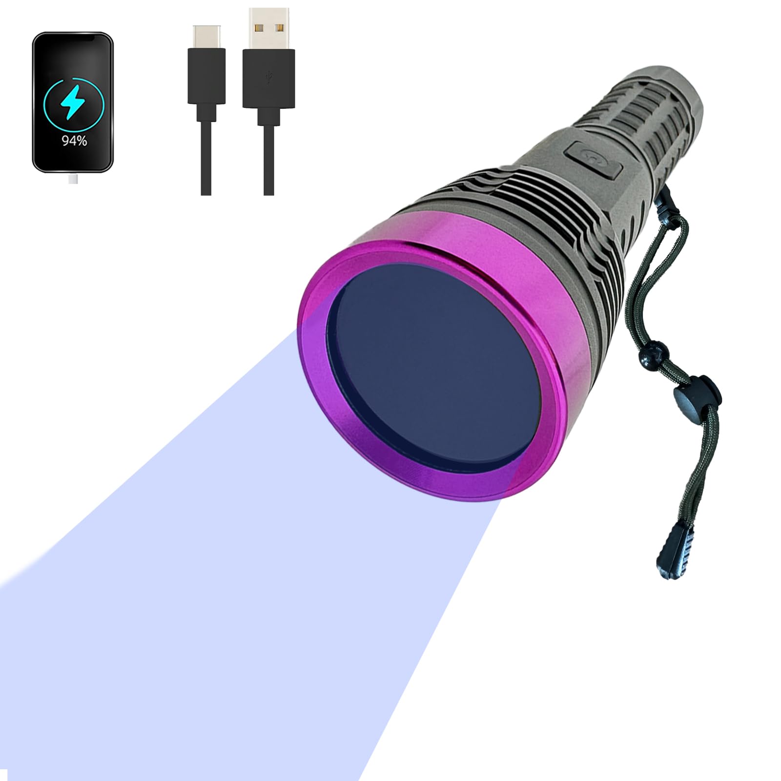 Linterna UV de luz negra, 365 nM, recargable, detector de orina ultravioleta de alta definición para orina de gato, manchas, chinches