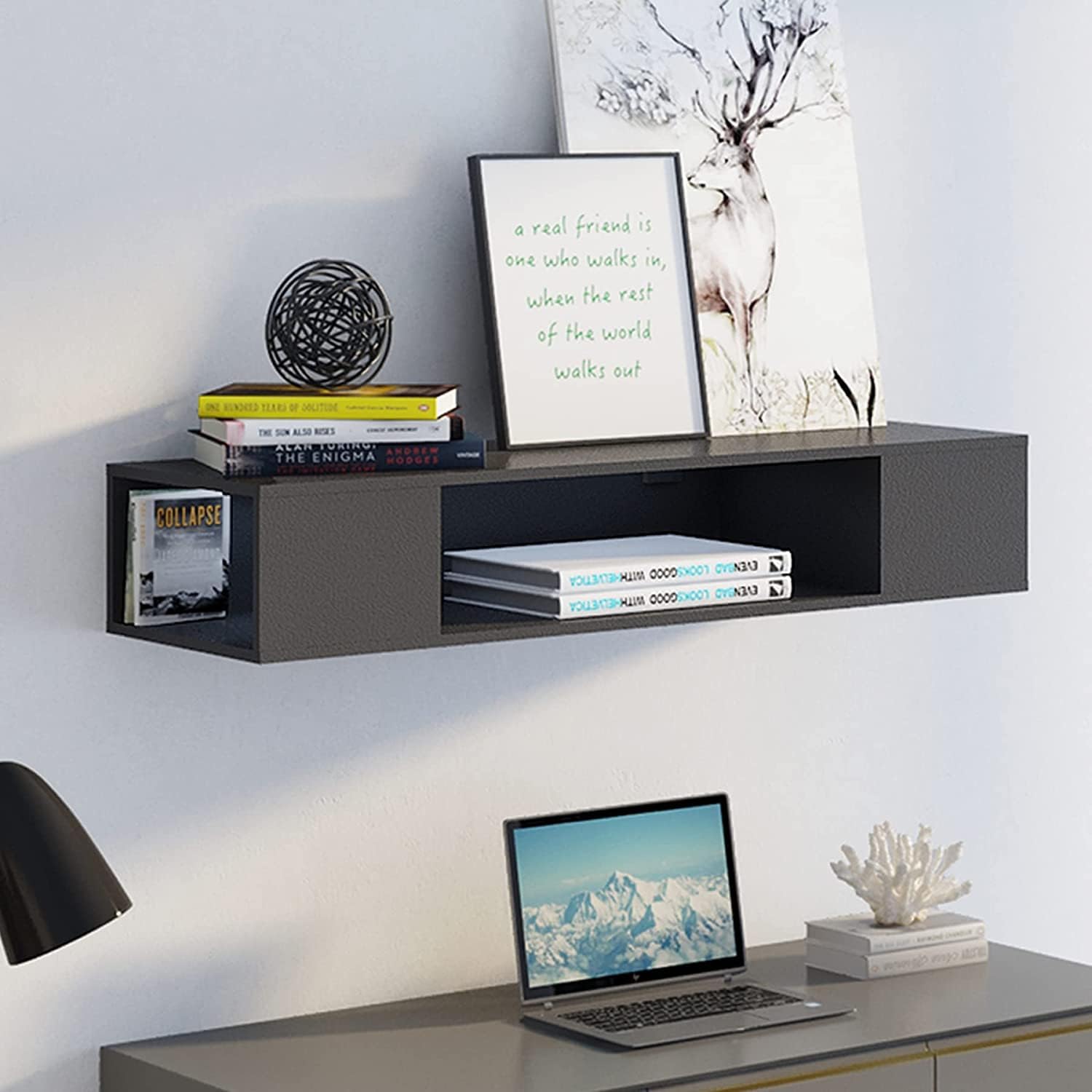 FITUEYES Black Floating TV Stand, Wall Mounted Entertainment Center Wood Storage, Media Console Shelf Under TV for Living Room, 39.4" - Image 2