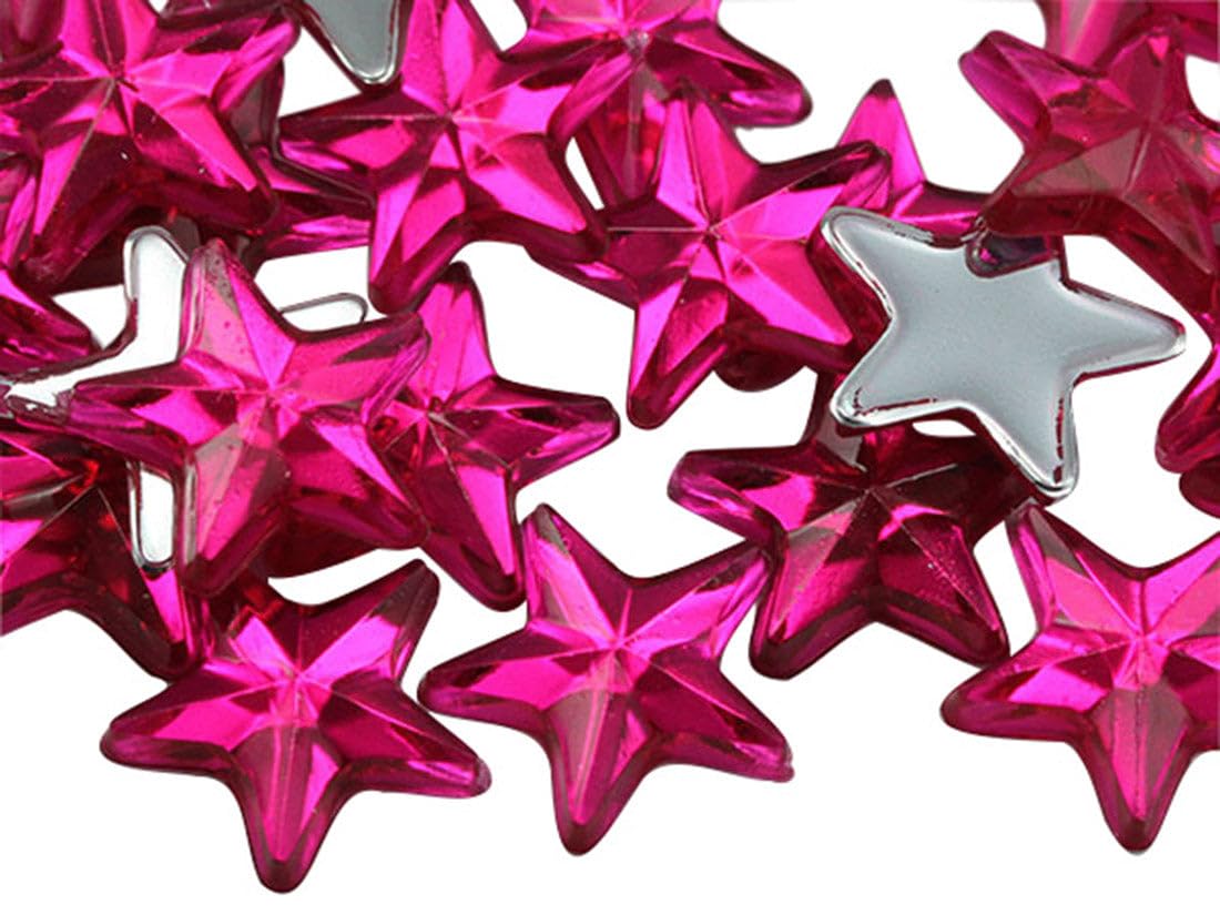 Allstarco Pink Fuchsia .Mar09 Star Rhinestones Embelishments 15Mm Flat Back Acrylic Plastic Gems For Jewelry, Crafts, Costumes, Invitations, Cosplay - 35 Pieces (Pink Fuchsia .Mar09)