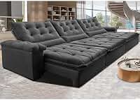 Sofá Retrátil e Reclinável 3,85m Cama Inbox Big Fresh com Softgeld40 Velupluma Cinza