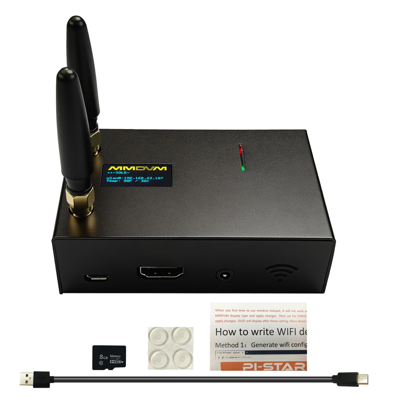 Duplex MMDVM Hotspot Module Dual Hat V1.5.2 con display OLED WiFi & Ethernet WLAN Port Aluminum Shell Supports DMR D-Star YSF P25 NXDN Dual Time Slots with Raspberry Pi 3B