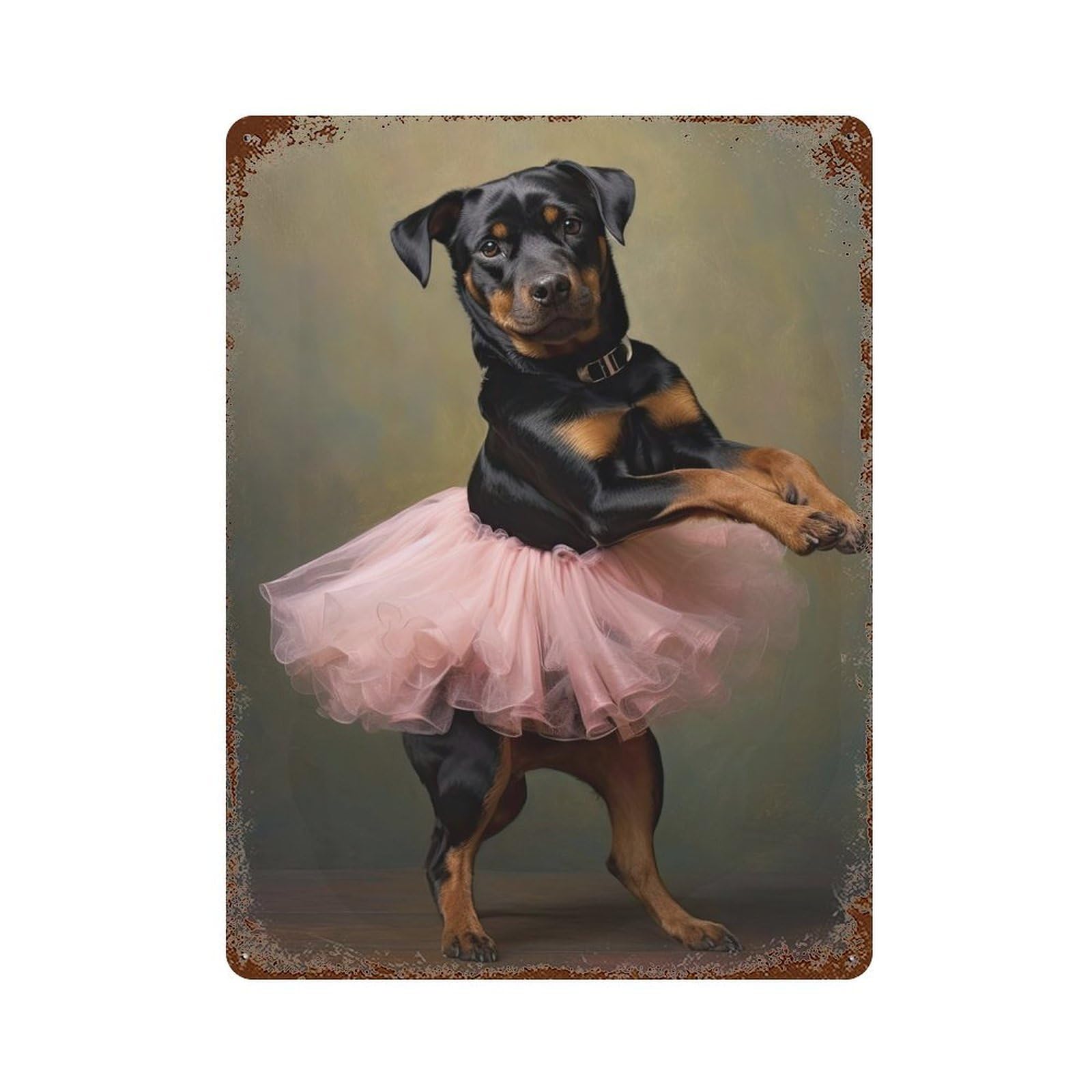 Rottweiler Ballerina 15.7"x11.8" Rusty Metal Tin Sign, Novelty Wall Decor for Cafe, Home Bar And Lounge Decor