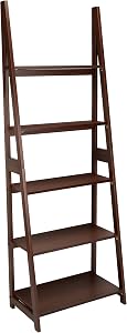 Amazon Basics Modern Ladder Bookcase With Solid Rubber Wood Frame - Walnut