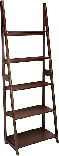 Miniatura 7 de Amazon Basics Organizador de estantería de escalera, marco de madera de goma maciza, acabado espresso, 5 estantes, 14 pulgadas de profundidad x 24.8