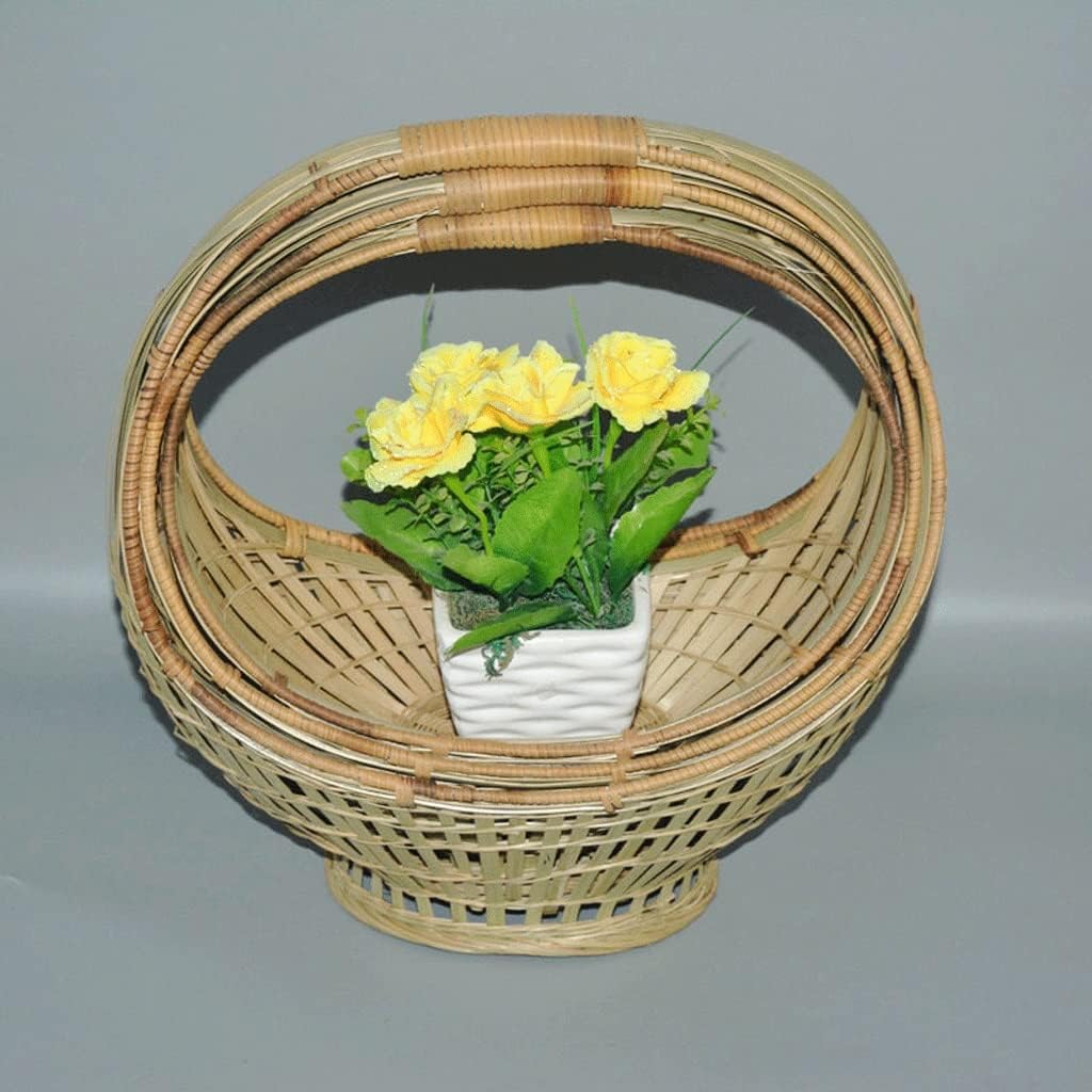 Portable Flower Basket Rattan Hand-woven Flower Arrangement Rose Flowers Dried Flowers Flower Girl Wedding(D)