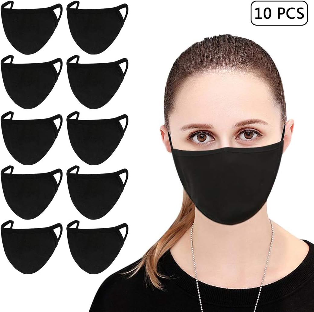 10 Pack Cute Mask, Face Mask Cotton Unisex Anti Dust Face Mouth Mask Mask Black for Kids Man Woman