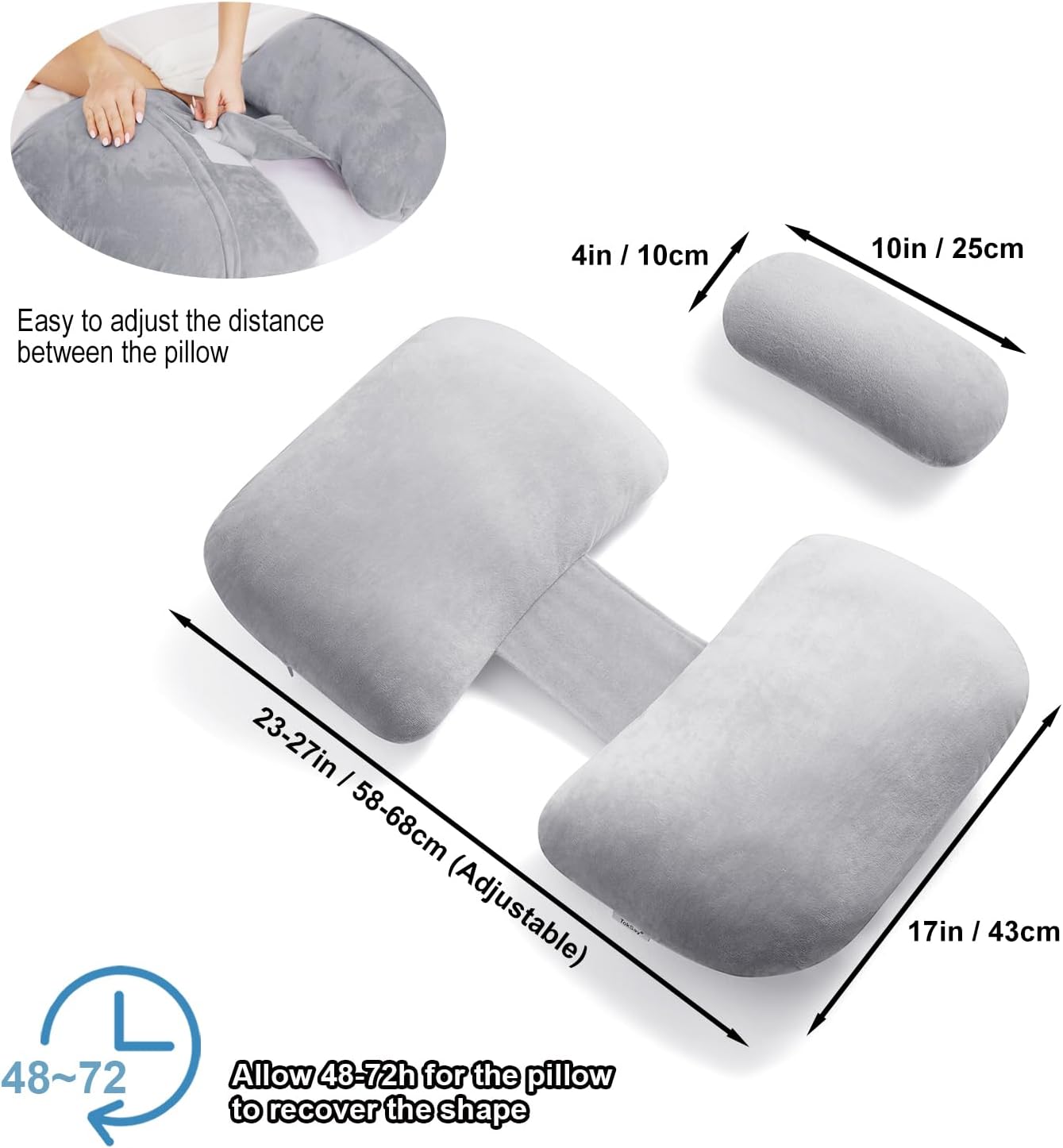 Pregnancy Pillows for Sleeping, Soft Maternity Body Pillow for Side Sleeper, Support for Back, Legs, Belly, Adjustable Travel Pregnant Women Pillow (Grey)
