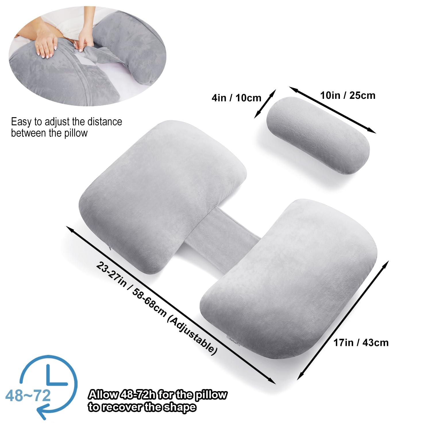 TokSay Pregnancy Pillows for Sleeping, Soft Maternity Body Pillow for Side Sleeper, Support for Back, Legs, Belly, Adjustable Travel Pregnant Women Pillow (Grey)