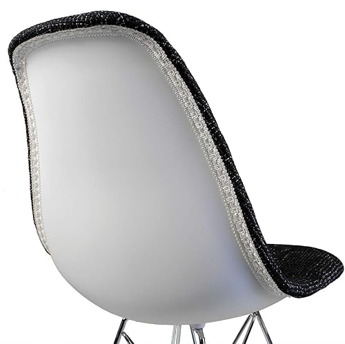 Miniatura 6 de Mid-Century - Silla de comedor lateral tapizada de tela tejida moderna con patas Eiffel de madera de nogal oscuro, juego de 2 (negro)