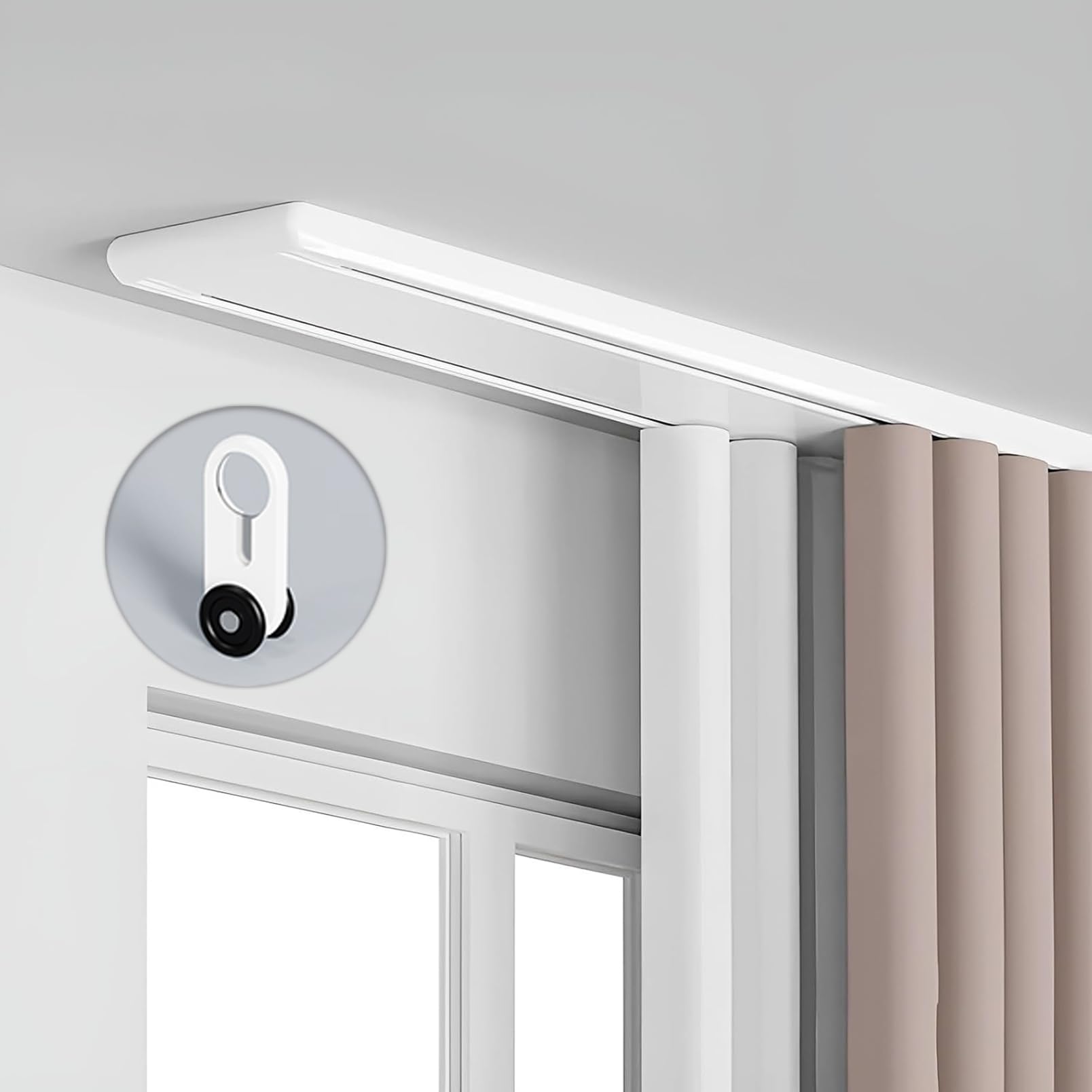 Aluminiowy karnisz do okna wykuszowego, 70 cm, podwójna szyna do montażu sufitowego, trwała, połączona konstrukcja dla płynnego przesuwania, idealna do dekoracji domu i dekoracji okiennych