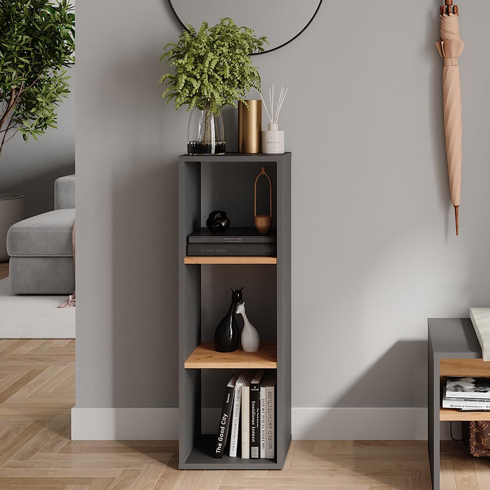 Vicco Estantería de pie Orlando, Antracita/Roble Dorado, 30 x 90.5 cm, con estantes Ajustables para un Uso Flexible