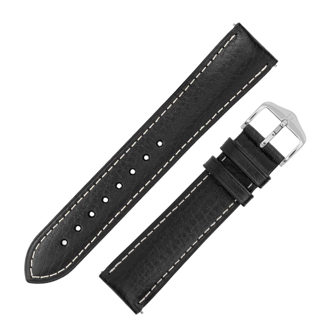 HirschBoston Buffalo Calfskin Leather Watch Strap in Black