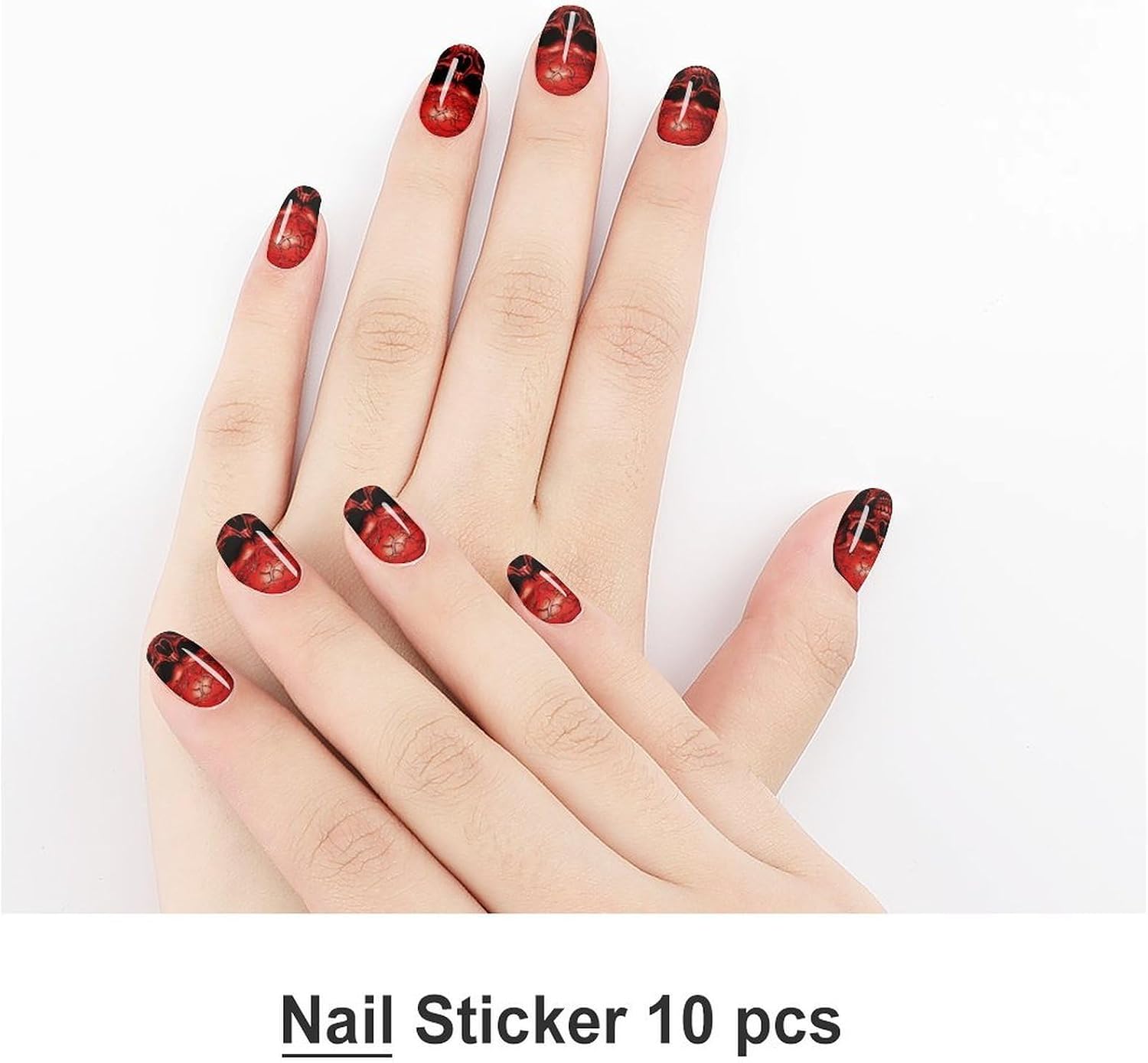 100 Pieces Full Nail Wraps Self-Adhesive Gel Nail Stickers for Women | Red Skulls Nail Strips, UV Free, Chip Resistant, Waterproof Full Cover, Long Lasting Nail Decals