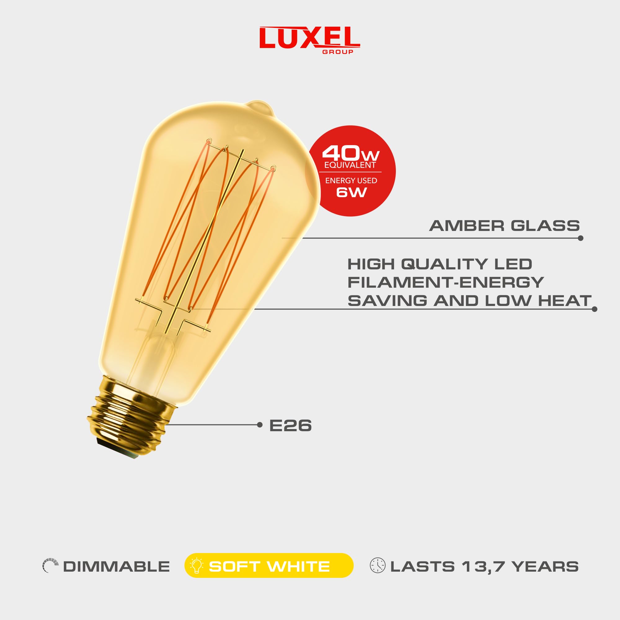 Vintage-LED-Edison-Glühbirnen, ST19 (ST64), entspricht 6 W, 40 W, dimmbar, hohe Helligkeit, weiches Weiß, 2700 K, antikes LED-Dikorativ-Glühfaden, 300 Lumen, E26 mittlerer Sockel, 3 Stück (goldenes