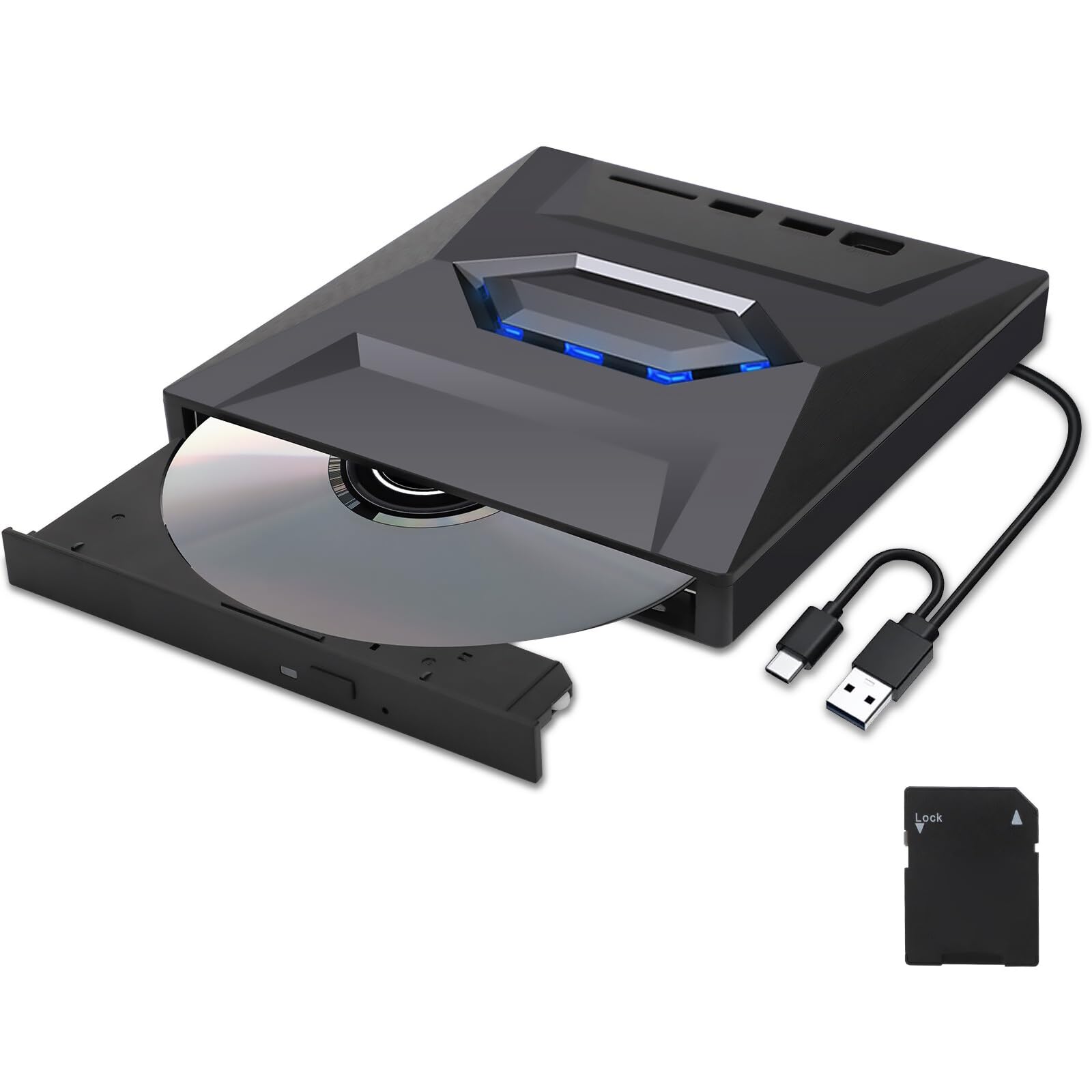 5 in 1 External CD DVD Drive, Universal Portable CD/DVD Disk Drive Player Burner Reader Writer for Laptop,-image-38