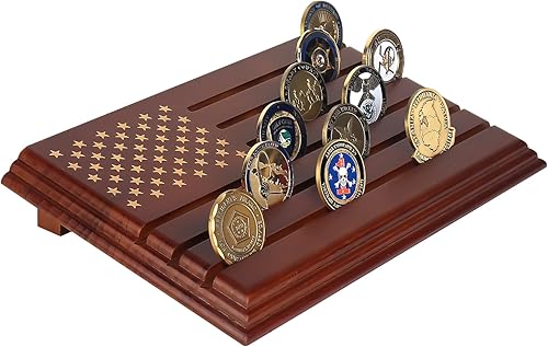 Estante para monedas, soporte de exhibición de monedas de desafío, estantes de madera del ejército coleccionables, soporte para monedas con 6 filas