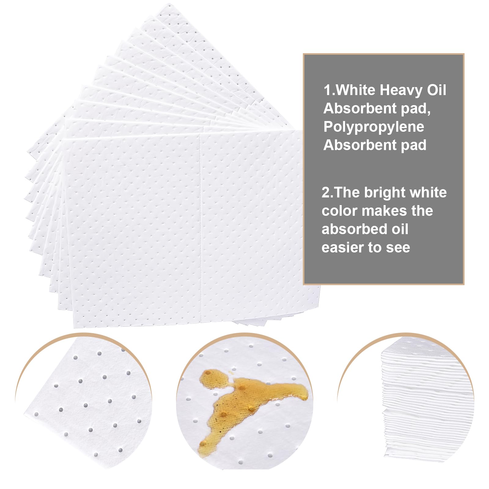 PONO 200 Pcs Oil Absorbent Pads, White Heavy Weight Oil-Only Absorbent Pad, Used for Oil Spill Cleaning in Garage Workshop, Reusable, Washable, Durable(15x20 in)