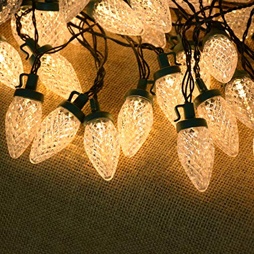 Image of C9 Christmas Lights, 50 led Battery Operated Strawberry Christmas String Lights for Holiday Decorations Christmas Wreaths Xmas Tree Front Door Garland Decorations (Warm Lighting)