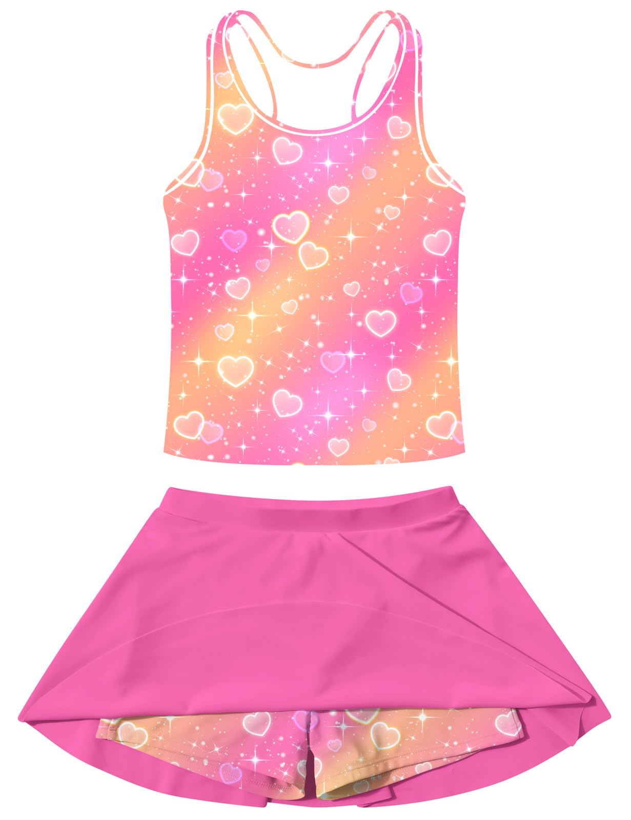 Vogseek Girls Swimsuit for Kids Pink Heart Pattern 2-Piece Bathing Suit for Girls Size 4 5 UPF 50+ Sleeveless Quick Dry Child Tankini Sets for Beach Surfing