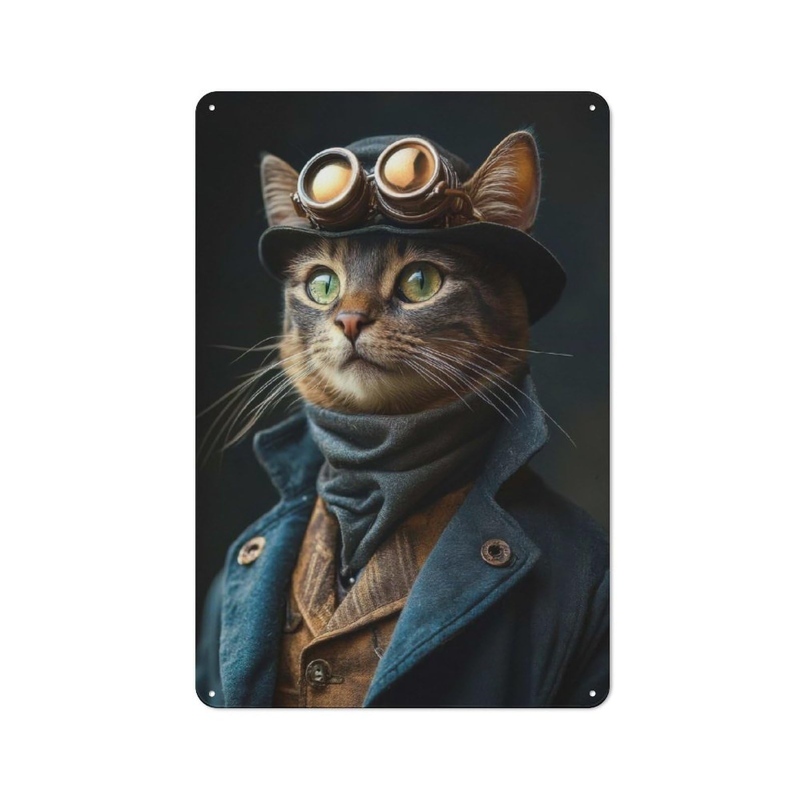 Junmoney Steampunk Cat Portrait Shed Style Rustic Tin Sign 30X20cm Featuring Utility Space Decor For Conservatory, Home Bar Or Utility Room