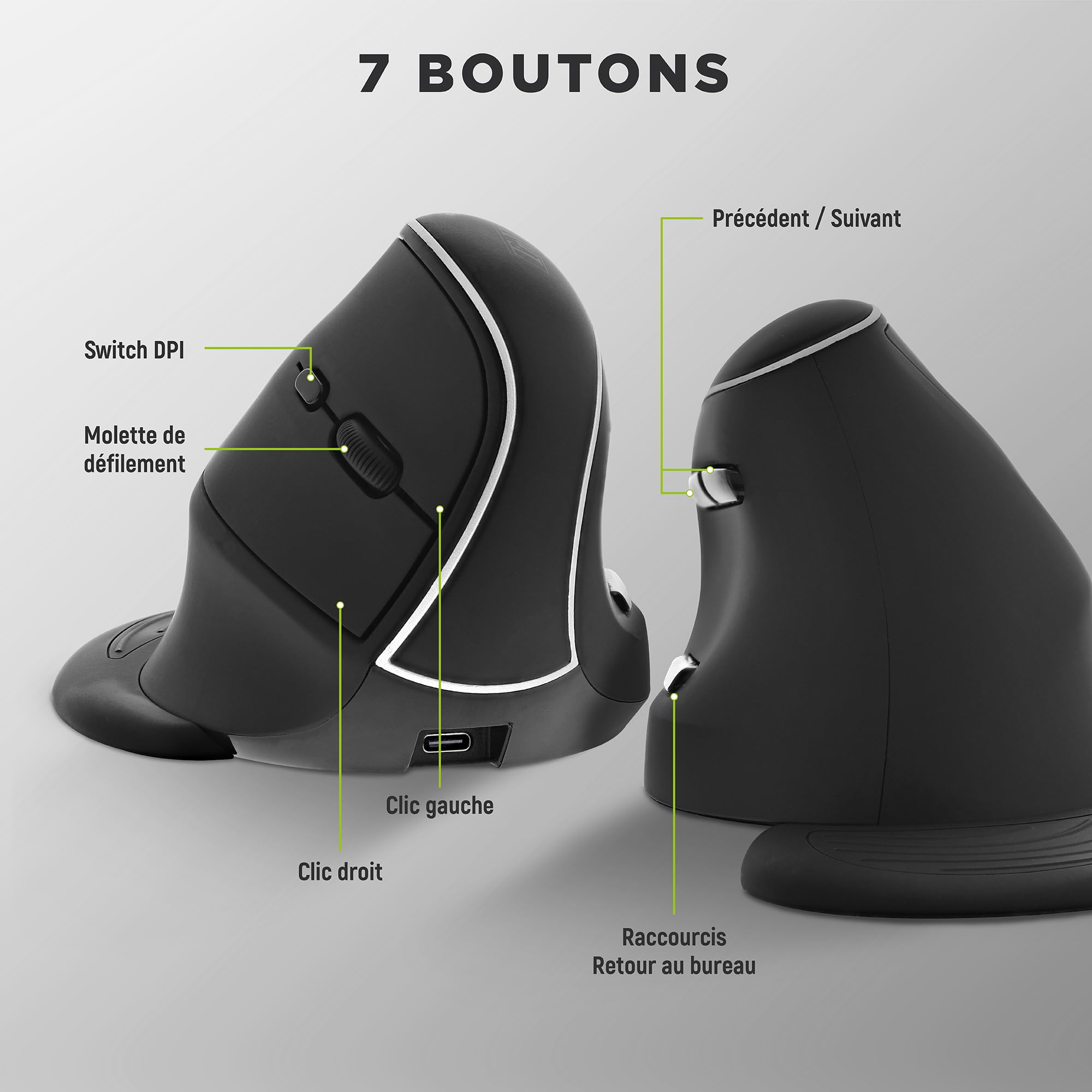 T'nB - Pionowa ergonomiczna bezprzewodowa mysz Bluetooth z możliwością ładowania, wygodna z odpinanym uchwytem na nadgarstek, idealna dla firm i komputerów, kompatybilna z Windows, MacOS, Linux