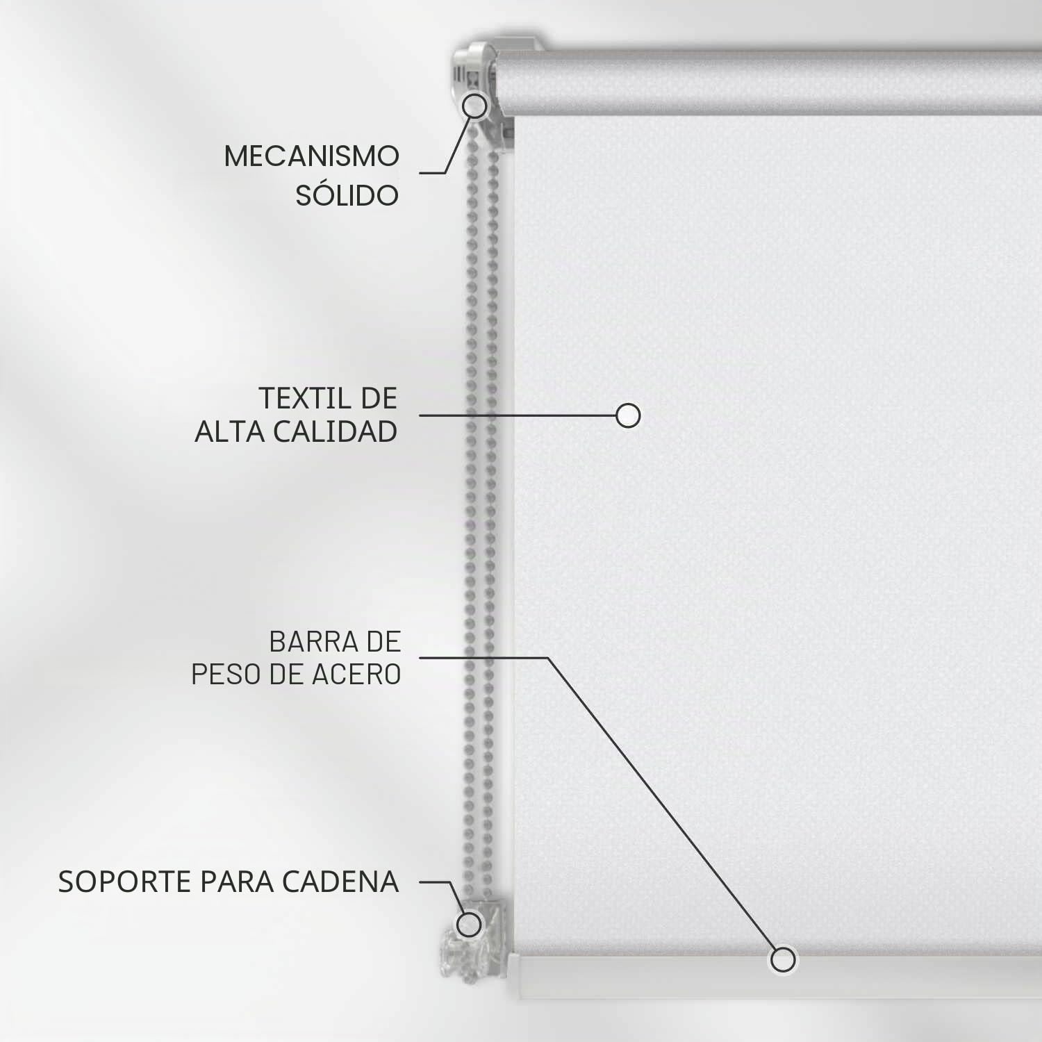 Estika Estor Enrollable sin taladrar - 55 cm x 120 cm - Blanco - instalación con Abrazaderas, Estor para Ventanas de Interior, mampara de privacidad para Ventanas y Puertas de balcón