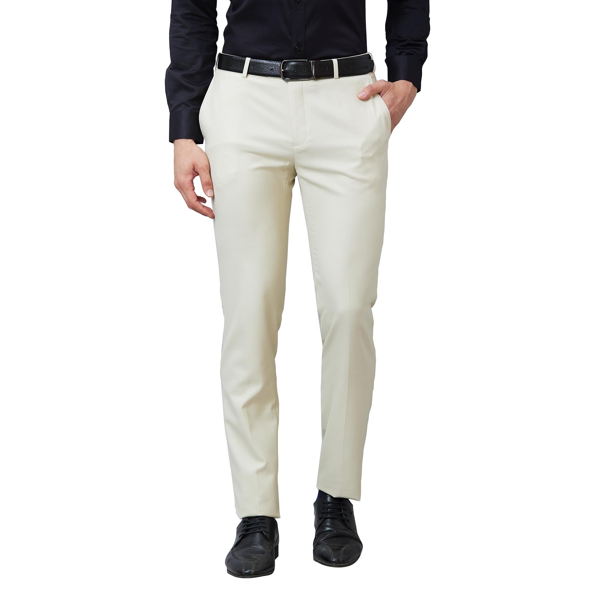 raymond Men's Slim Fit Poly Viscose Blend Flat Front Structure Pattern Light Fawn Formal Trouser (Size: 32)-RMTS05210-F2-picture-42