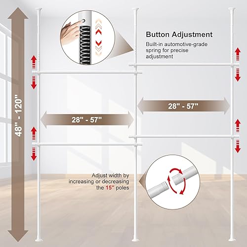 Miniatura 2 de Organizador de armario, perchero resistente de 4 niveles ajustable de pie para ropa de secado de ropa, percha de ropa del piso al techo, barra de