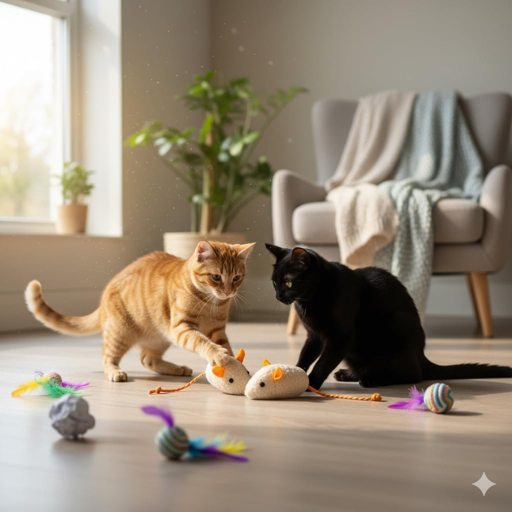 emours 12pcs Pack Mice Toys for Cats Kitten Plush Mouse Toys with Catnip,Colors Varies