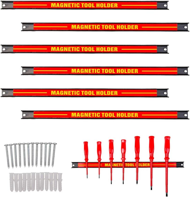 C-CHAIN 6PCS Heavy-Duty 18’’ Magnetic Tool Holder Racks Super Strong Metal Magnet Storage Tool Organizer Bars Set Great for Garage/Workshop (Mounting Screws Included)