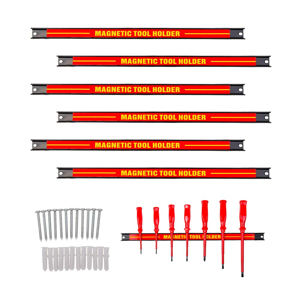 6PCS Heavy-Duty 18’’ Magnetic Tool Holder Racks Super Strong Metal Magnet Storage Tool Organizer Bars Set Great for Garage/Workshop (Mounting Screws Included)