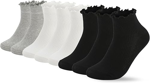 8 pares de calcetines con volantes para mujer, calcetines con volantes para niñas y mujeres, color liso, borde de lechuga, cómodos, transpirables,