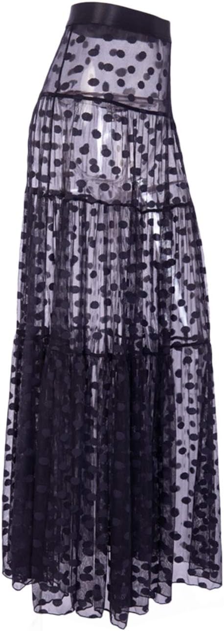 xxxiticat Women’s Mesh Cover Up Skirt Long Beach Sheer Polka Dot Maxi Dress | Summer Holiday Vacation High Waist See Through Transparent Sexy Tulle Tiered Pleated A Line Print Mesh Outfit Swim Beachwear