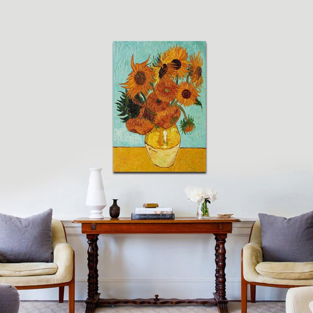 Wieco Art - Girasole di Vincent Van Gogh Riproduzione di dipinti a olio grandi e moderni stampe su tela floreale giclée opere d'arte su tela da parete per camera da letto decorazioni per la casa L
