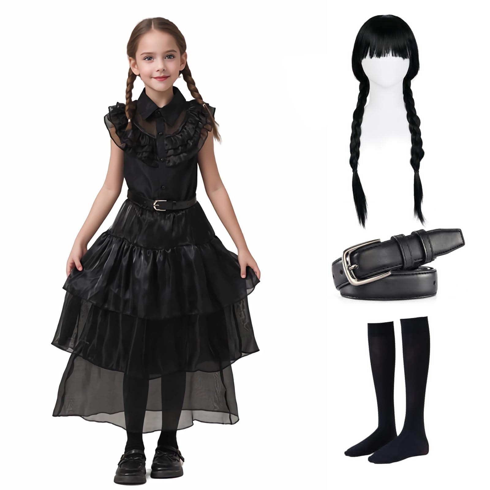 Costume Déguisement Princesse Pour Fille Halloween - Robe Tulle, Perruque, Bijoux - Taille 130 Cm (4 Ans Et +)