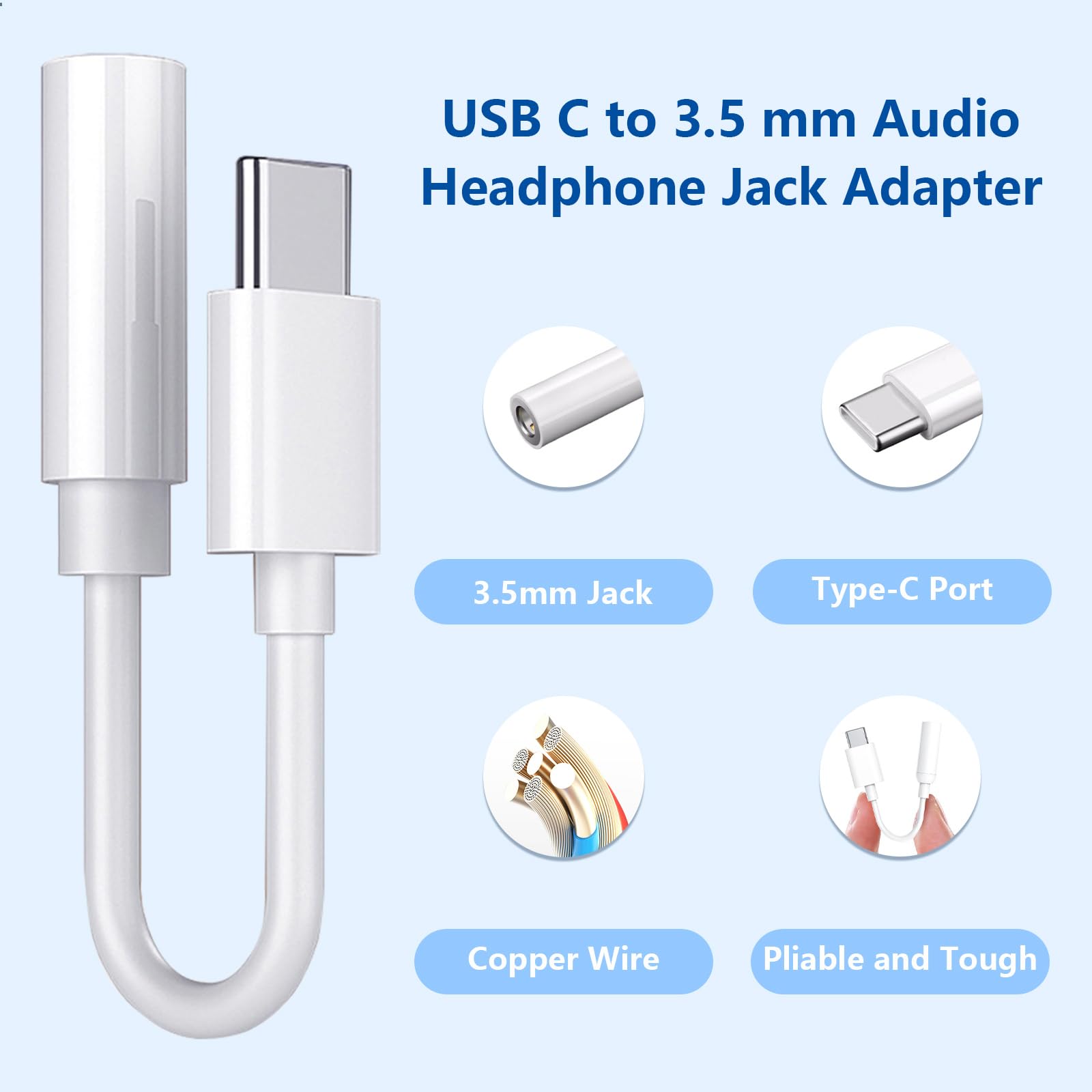 Confezione da 5 adattatori da USB C a jack per cuffie da 3,5 mm tipo C, cavo audio Aux compatibile per iPhone 16/15/15 Plus/15 Pro/15 Pro Max/iPad/Pixel, Samsung Galaxy S23 S22 S21 S20 Ultra Z Flip