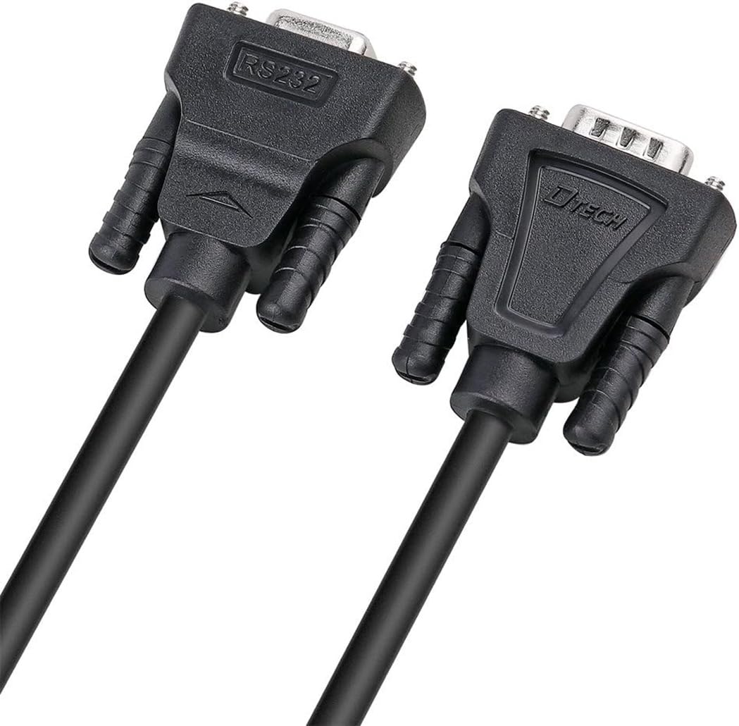 DTECH DB9 RS232 - Cable serie alargador macho-hembra, de módem nulo, conductores TX-RX cruzados, para transmisión de datos, 2 m, negro