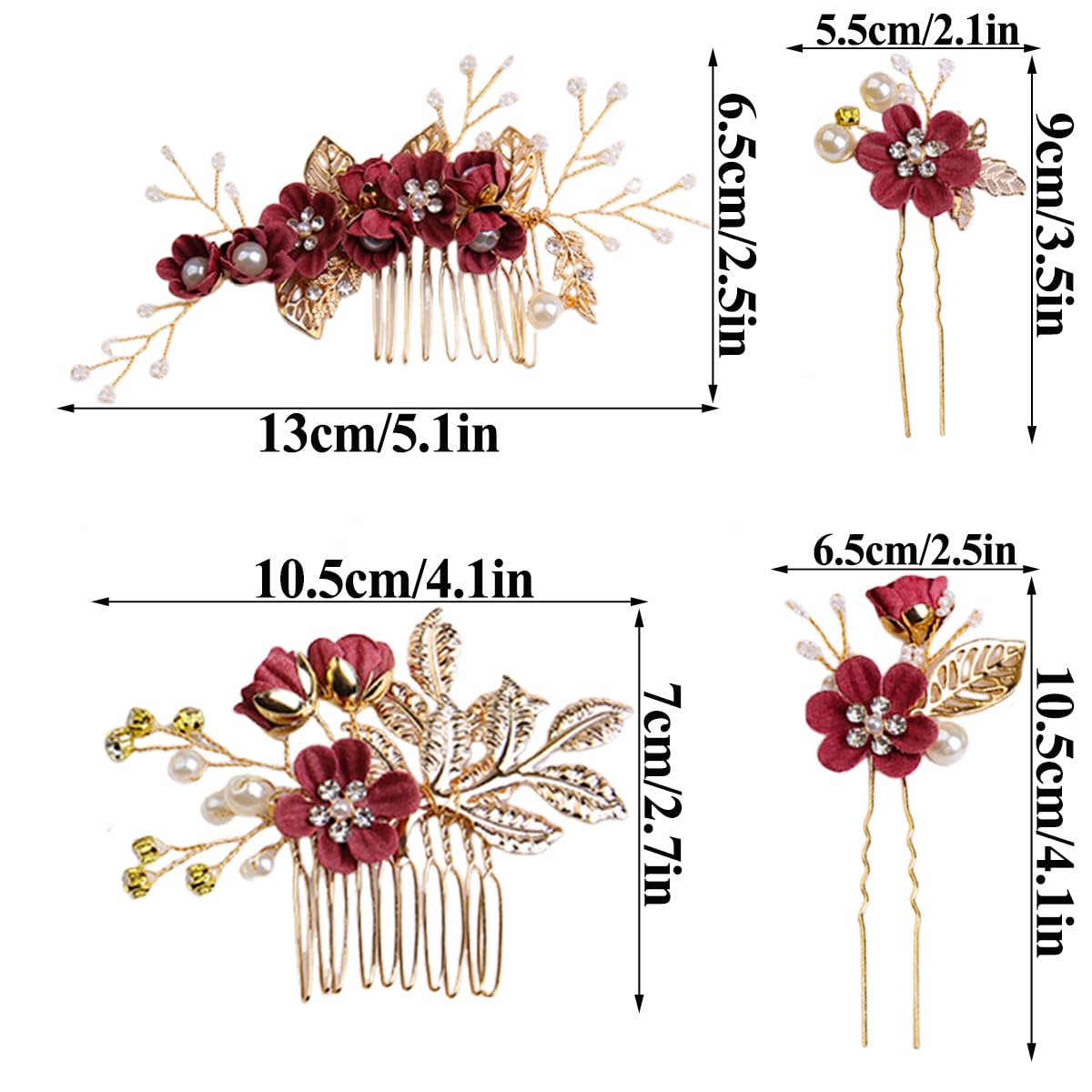 4 PCS Flower Bridal Hair Pins Pearl Rhinestone Hairpins U-shaped Flower Hairpin Rose Gold Rhinestone Headpiece Hairpin Side Hair Accessorie for Brides Bridesmaids Women Girls - Image 2