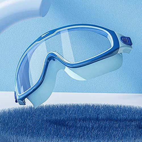 Image of wolpin Silicone Swimming Goggles with Ear Plugs for Kids & Free Protective Case Clear Lens Big Frame Competition Leakproof Swim Goggles with UV and Anti Fog Protection, Blue (3-14 Yrs)