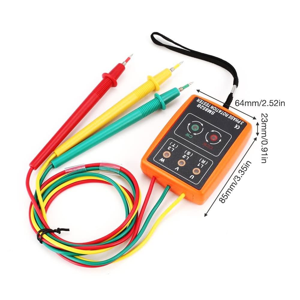 Led Indicador de Rotación de Fase Digital, 3 Secuencia de Fase Presencia Rotación Tester Indicador Detector Meter con Pinzas de Cocodrilo y Zumbador Probador Espectáculos, 60V~60V AC 20~400Hz